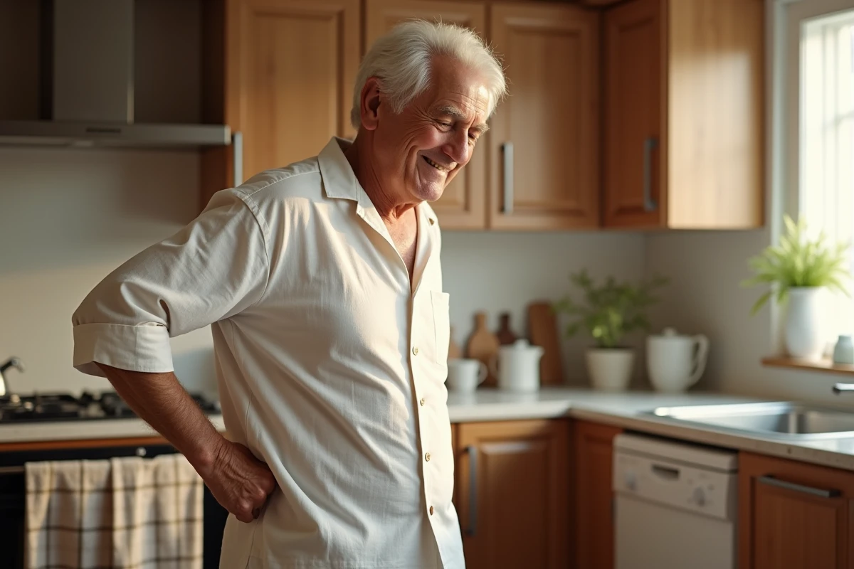 Homme appliquant un compress herbal dans la cuisine