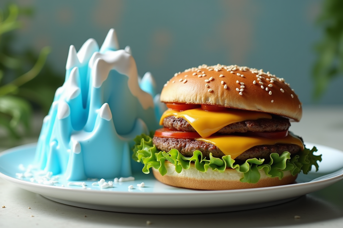 Burger juteux avec modèle de calotte glaciaire fond brillant