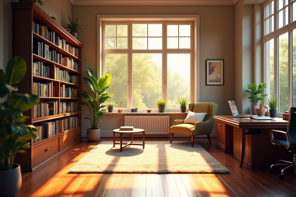 Salle de consultation chaleureuse et apaisante avec lumière naturelle