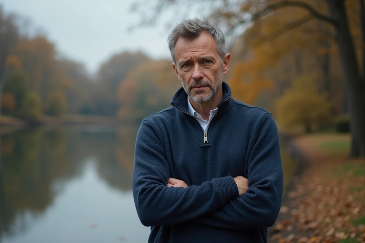 Homme en pleine nature avec une posture fermée illustrant un chakra gorge bloqué