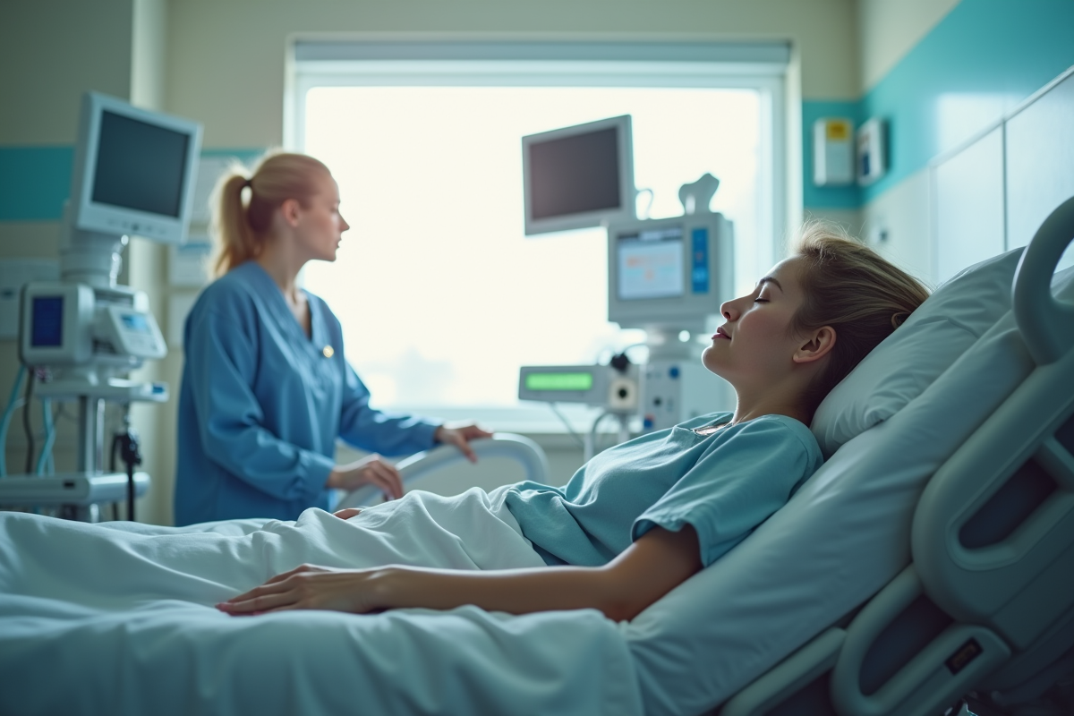 Patient paisiblement allongé dans une chambre d'hôpital lumineuse