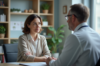 Femme consultante avec un endocrinologue dans un cabinet moderne