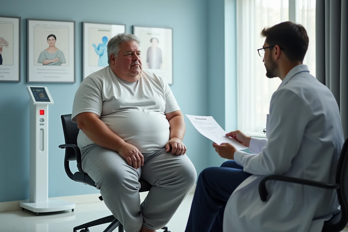 Homme en consultation médicale avec médecin et résultats