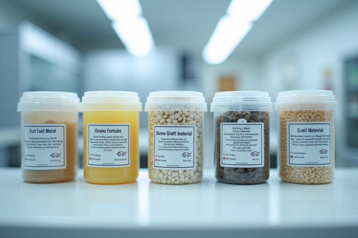 Contenants étiquetés avec différents types de greffes osseuses