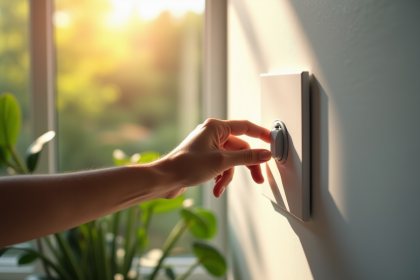 Personne éteignant une lumière dans une maison lumineuse