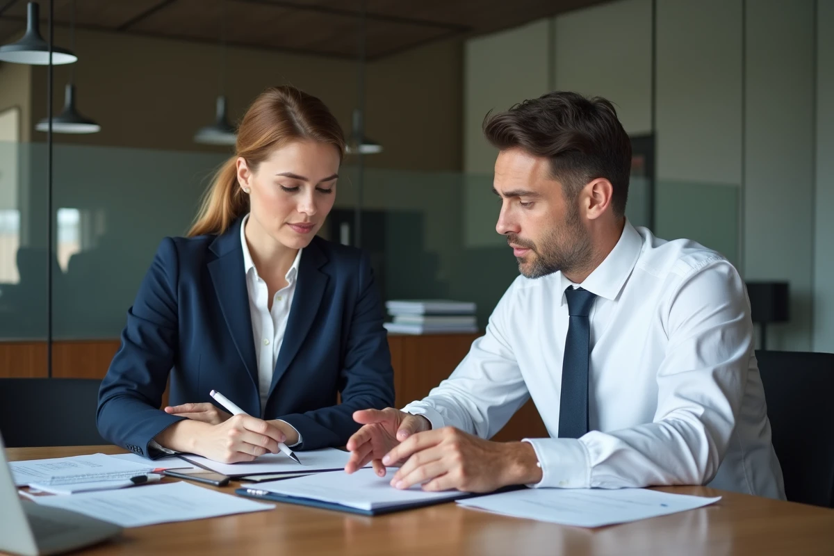 Femme d'affaires en réunion avec un banquier dans un bureau moderne