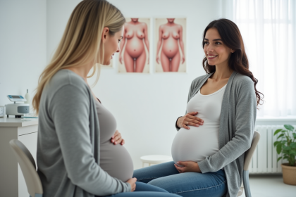 Femme enceinte sereine dans un cabinet médical moderne