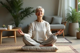 Femme méditant en intérieur dans un cadre serein