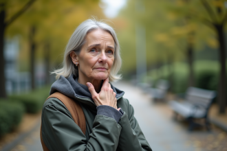 Femme d'âge moyen dans un parc urbain en réflexion