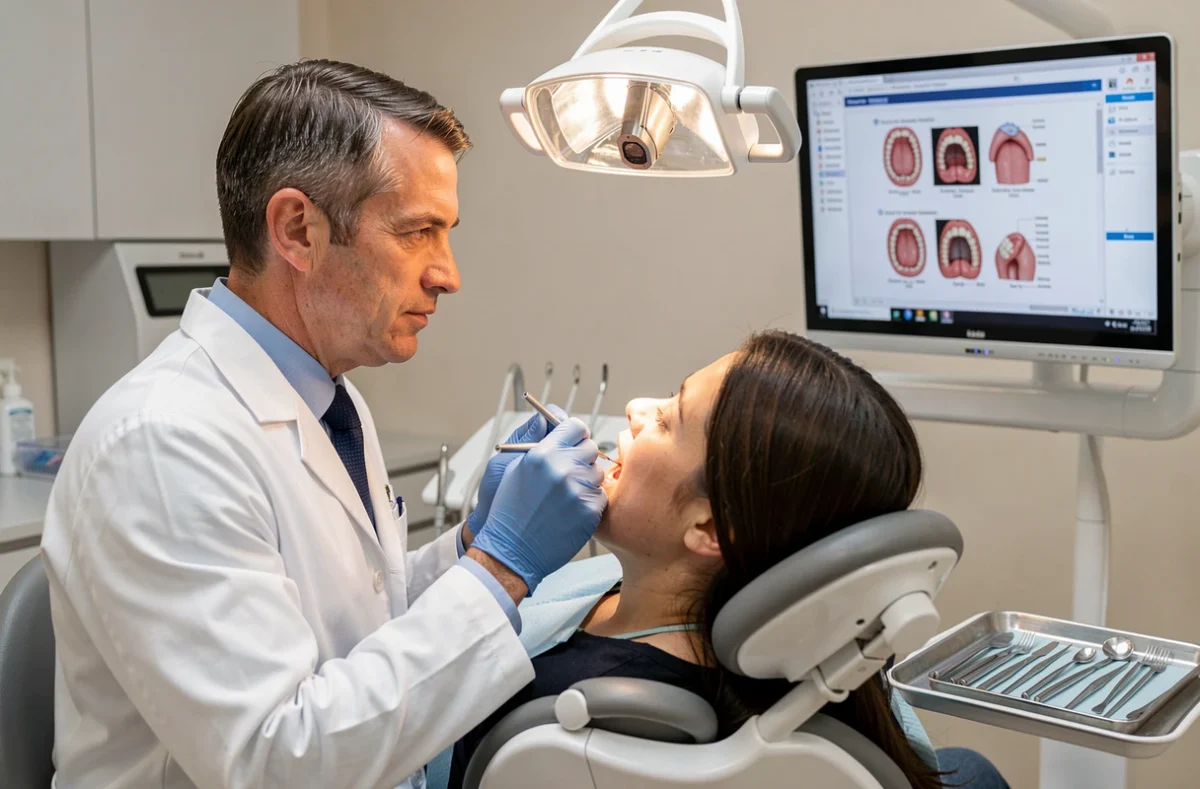Chirurgien-dentiste généraliste réalisant un examen buccal complet à Bastia