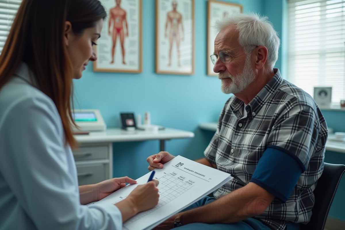Homme âgé en consultation médicale avec un professionnel