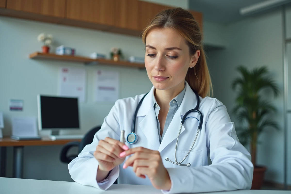 Docteur femme analysant un échantillon d urine
