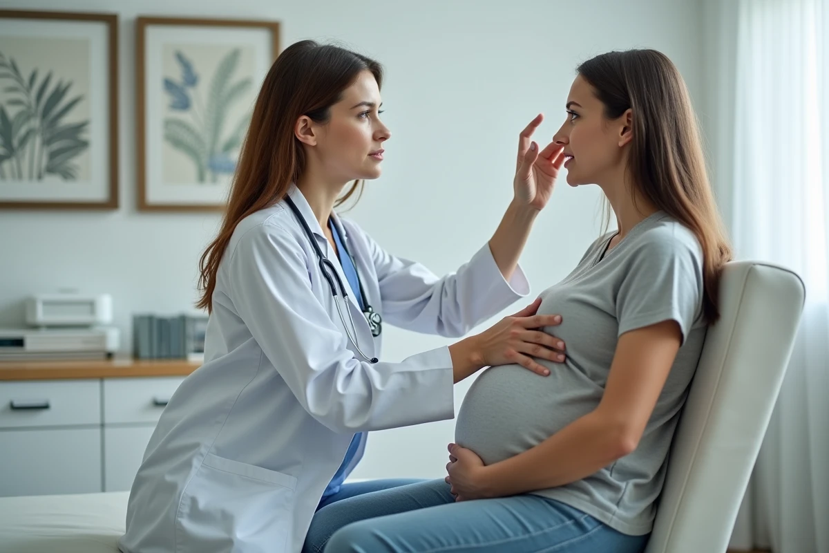 Medecin examinant une femme enceinte en cabinet