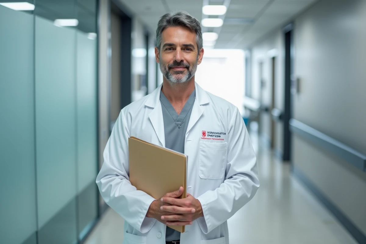 Médecin en blouse blanche tenant un dossier médical dans un couloir d'hôpital, symbolisant le secret médical et les limites éthiques de la divulgation de santé publique