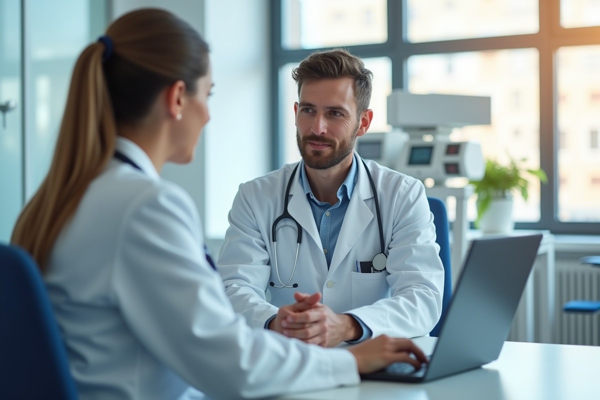 Médecin utilisant un ordinateur pour une consultation en ligne