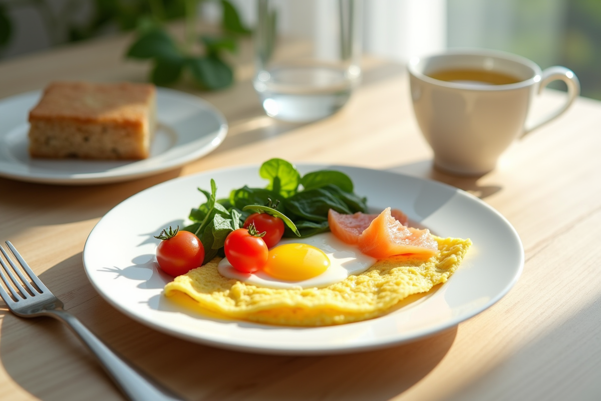 Omelette blanche avec tomates cerises et saumon fumé
