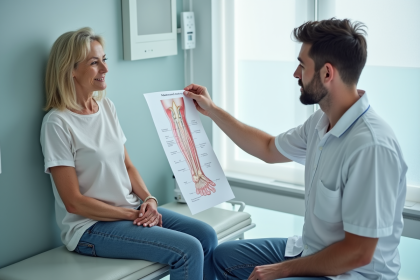 Patiente femme en consultation avec spécialiste vasculaire