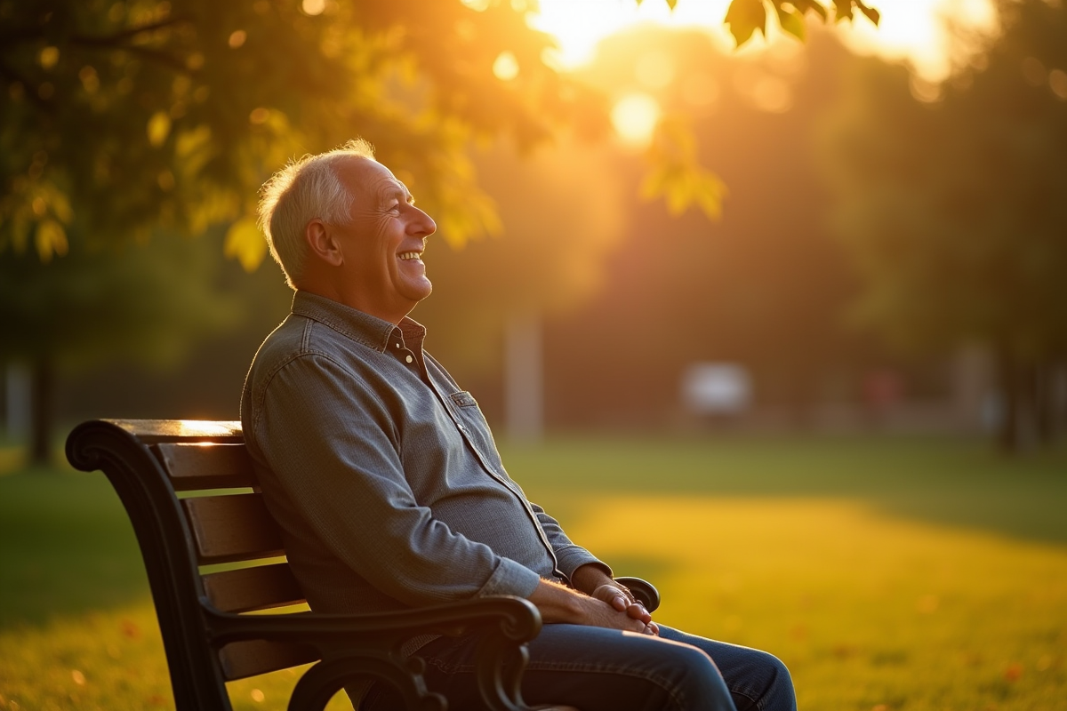 Personne assise sur un banc au lever du soleil dans un parc