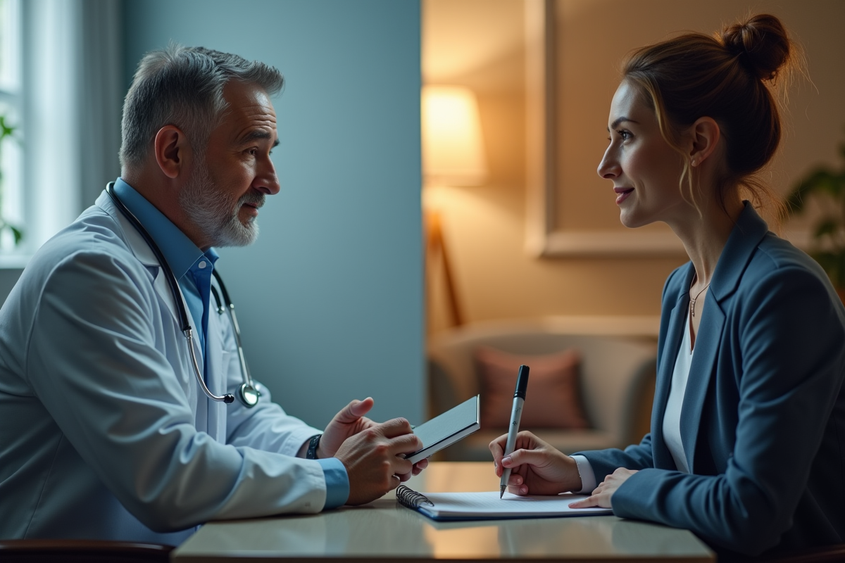 Consultation entre un psychiatre et un patient dans un environnement accueillant