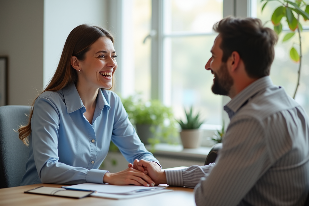 Psychologue et client souriants lors d